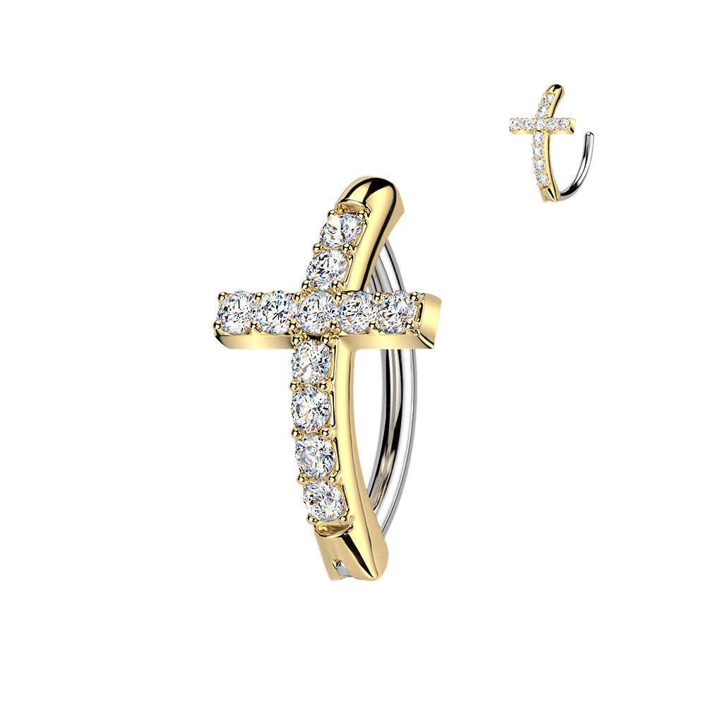 Claw-Set Crystal Navel Cross Clicker 14g
