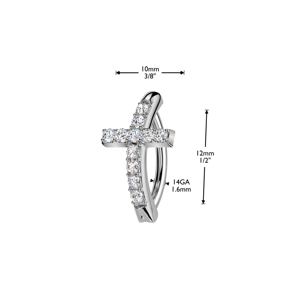 Claw-Set Crystal Navel Cross Clicker 14g