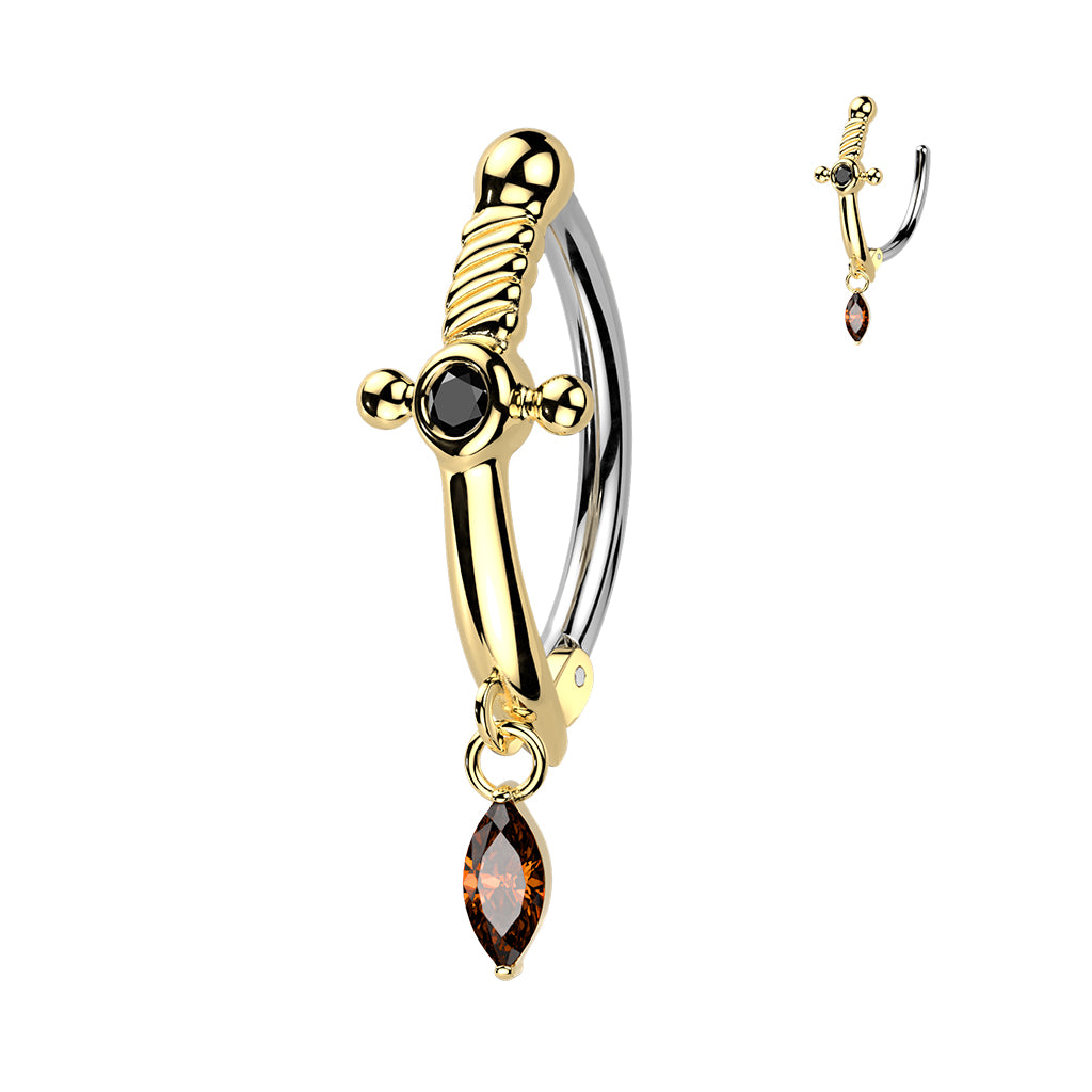 Dagger Marquise Crystal Dangle Clicker 14g