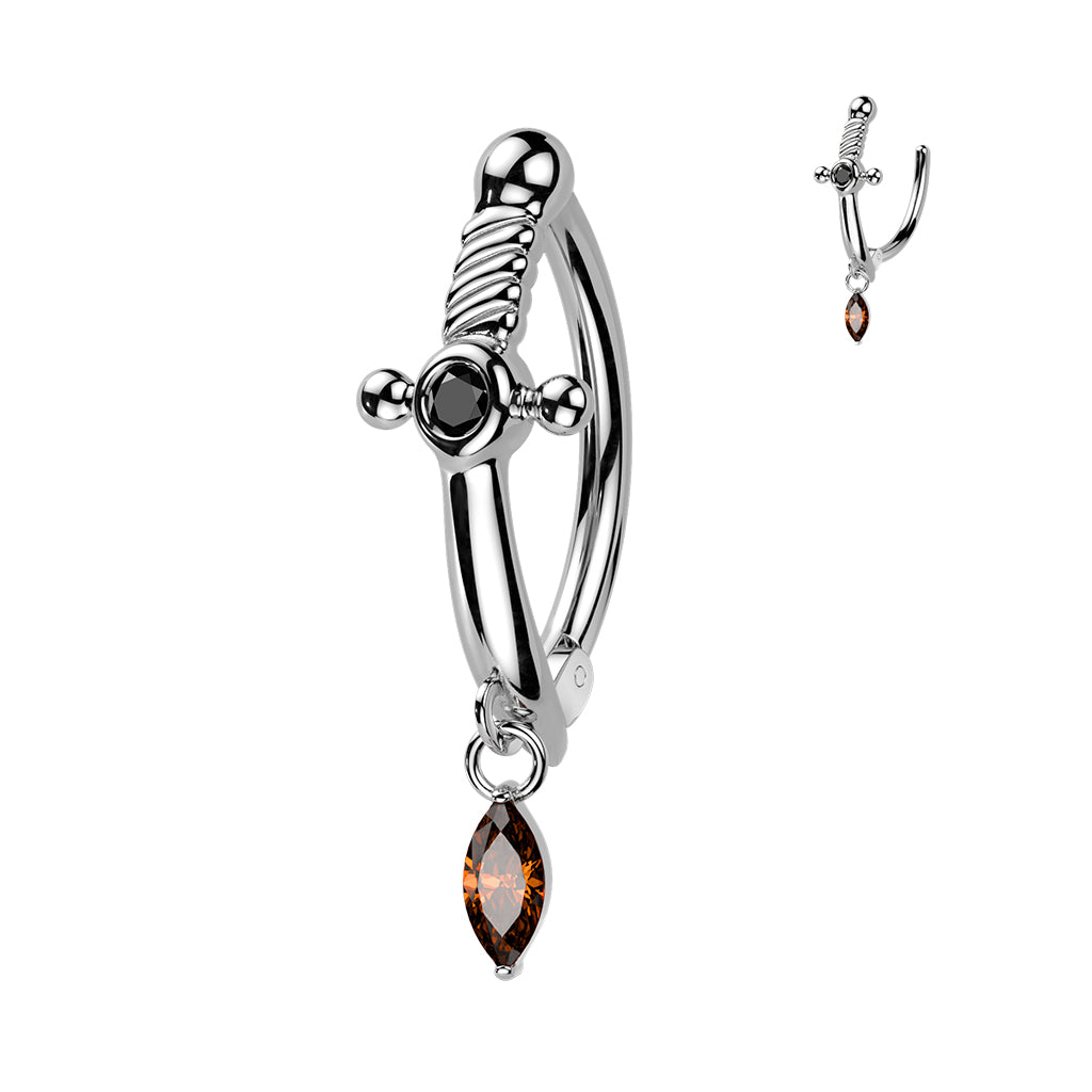 Dagger Marquise Crystal Dangle Clicker 14g