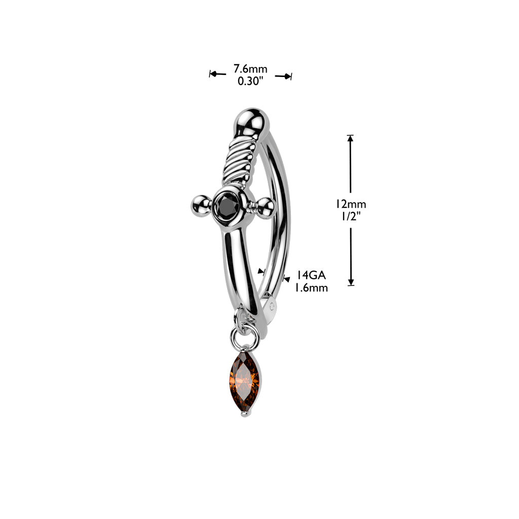 Dagger Marquise Crystal Dangle Clicker 14g