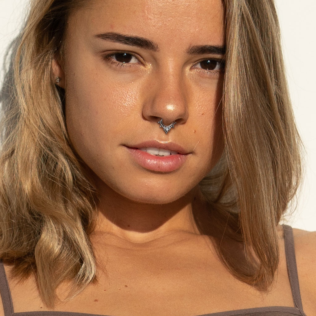 Premium Triple Crystal Dotwork Segment Ring 16g