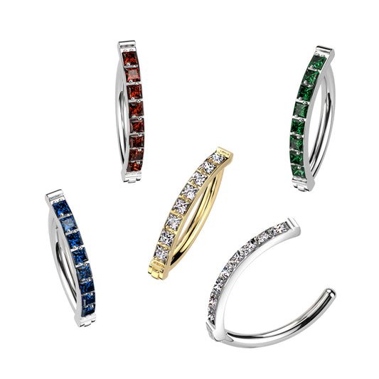 Premium G23 Titanium Single Row Square Claw-Set Crystal Navel Clicker 14g