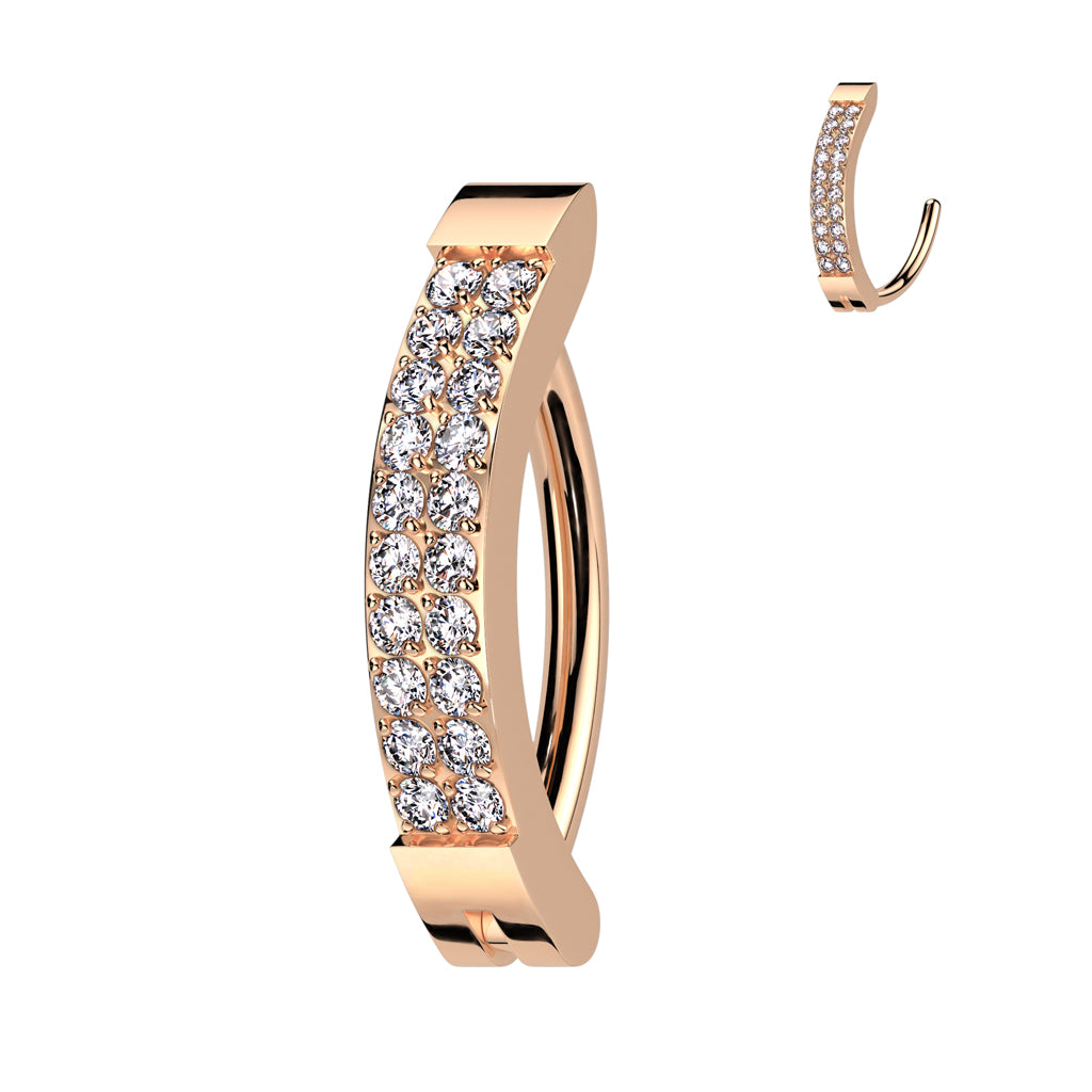 Double Row Claw-Set Crystal Navel Clicker 14g