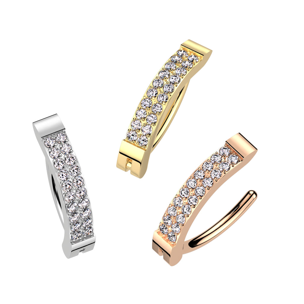 Double Row Claw-Set Crystal Navel Clicker 14g