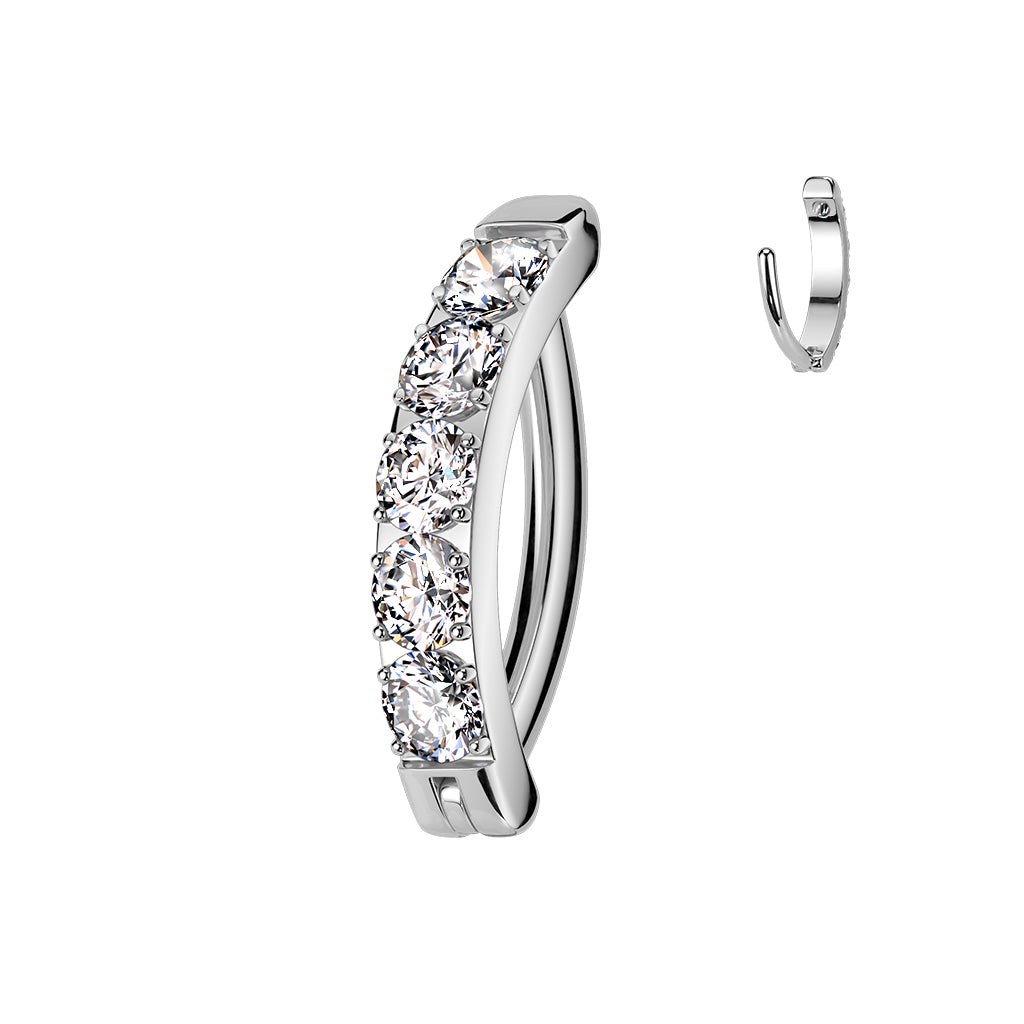 Premium G23 Titanium Single Row Claw-Set Crystal Navel Clicker 14g