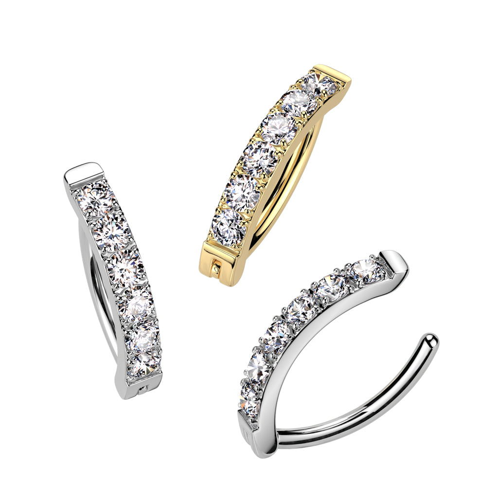 Premium G23 Titanium Single Row Claw-Set Crystal Navel Clicker 14g