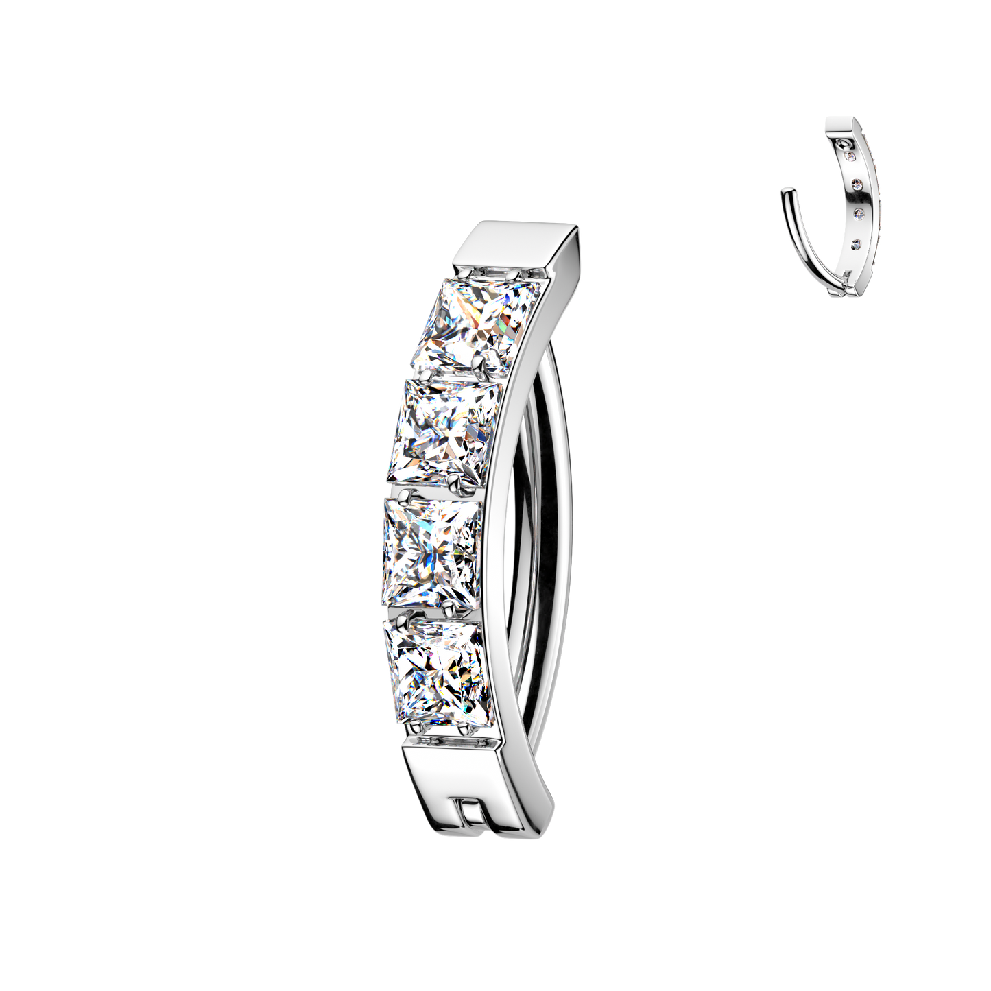 Premium G23 Titanium Channel-Set Square Crystal Belly Clicker 14g