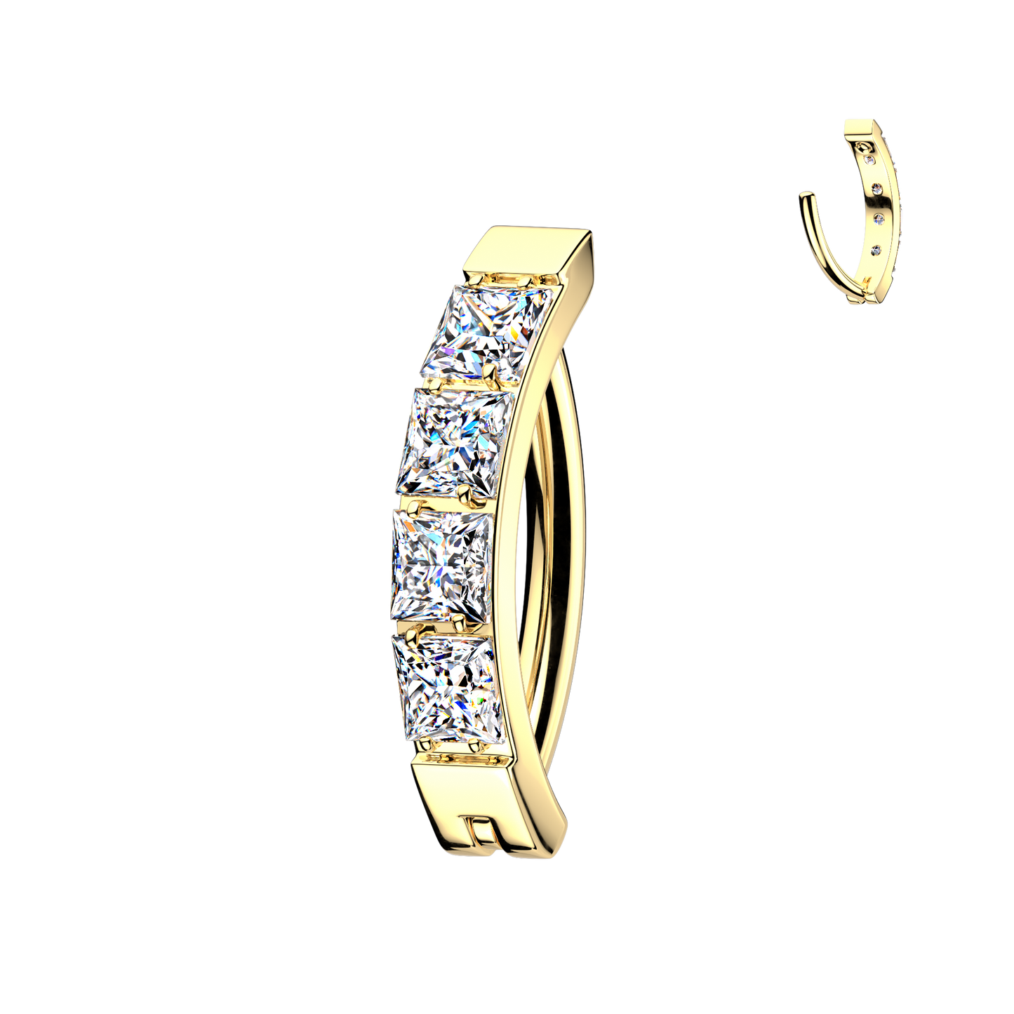 Premium G23 Titanium Channel-Set Square Crystal Belly Clicker 14g