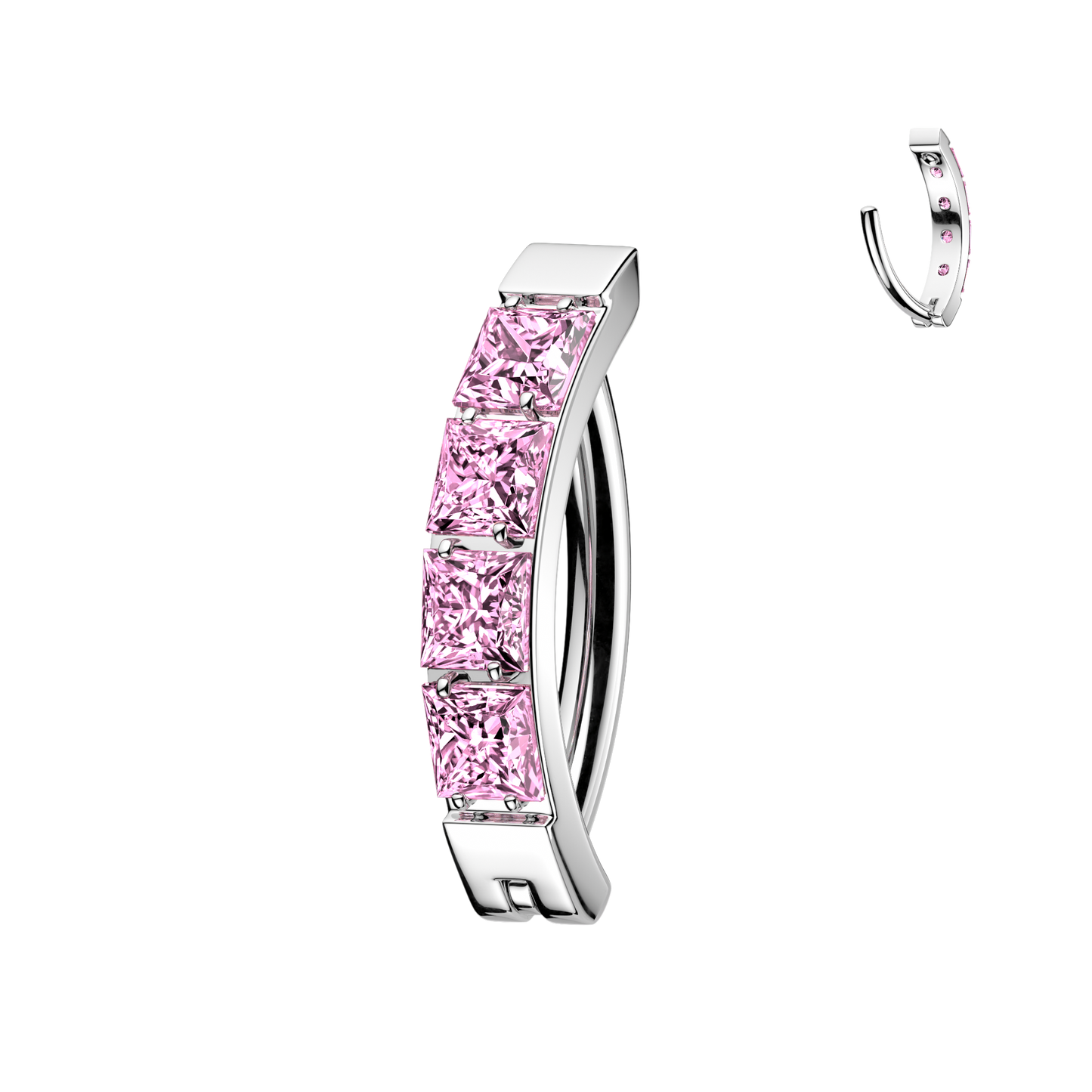 Premium G23 Titanium Channel-Set Square Crystal Belly Clicker 14g