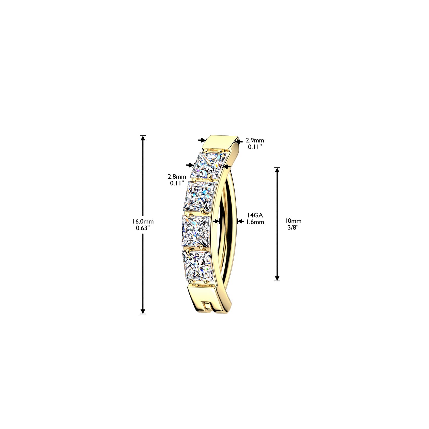 Premium G23 Titanium Channel-Set Square Crystal Belly Clicker 14g