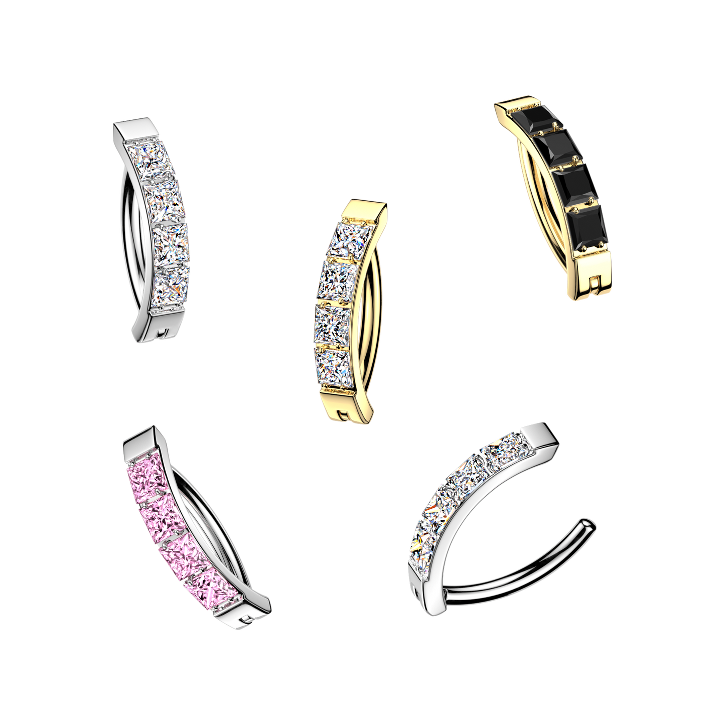 Premium G23 Titanium Channel-Set Square Crystal Belly Clicker 14g