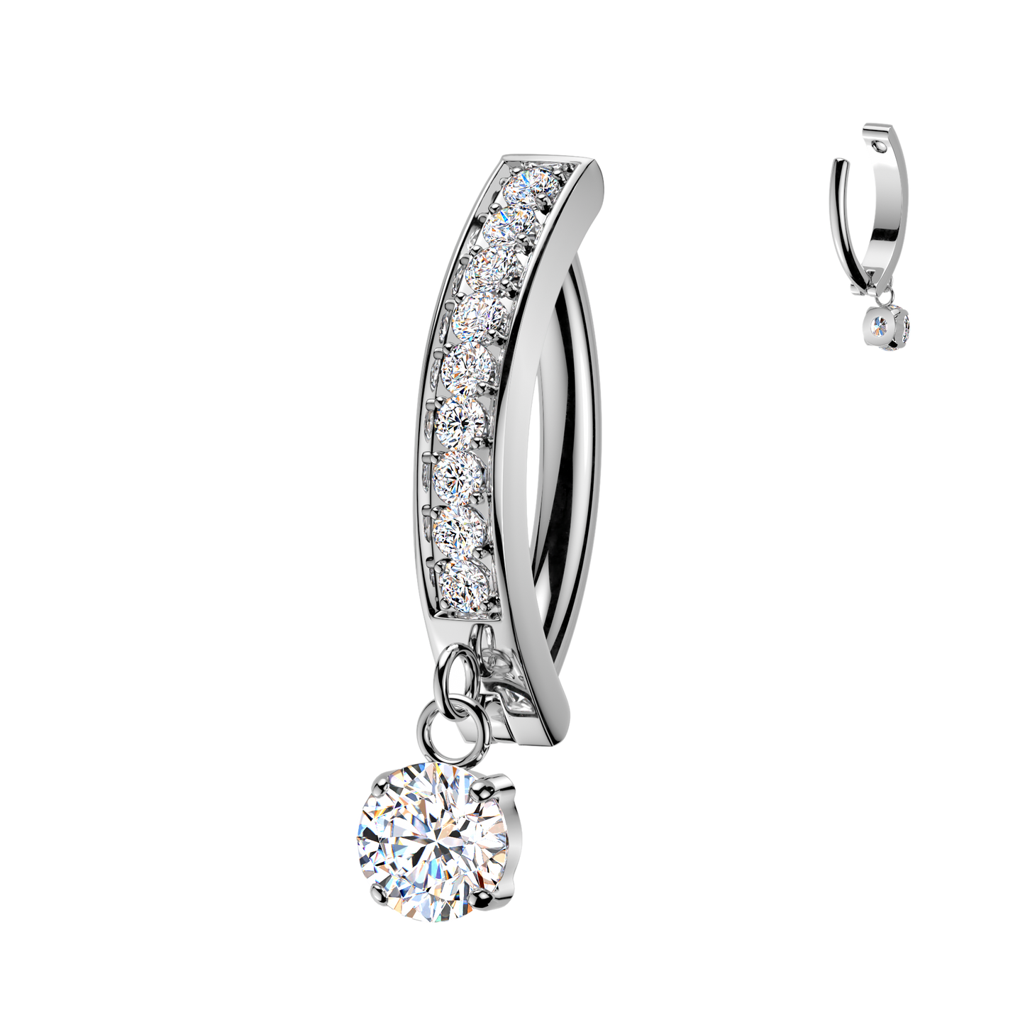 Premium G23 Titanium Single Row Crystal Dangle Navel Clicker 14g