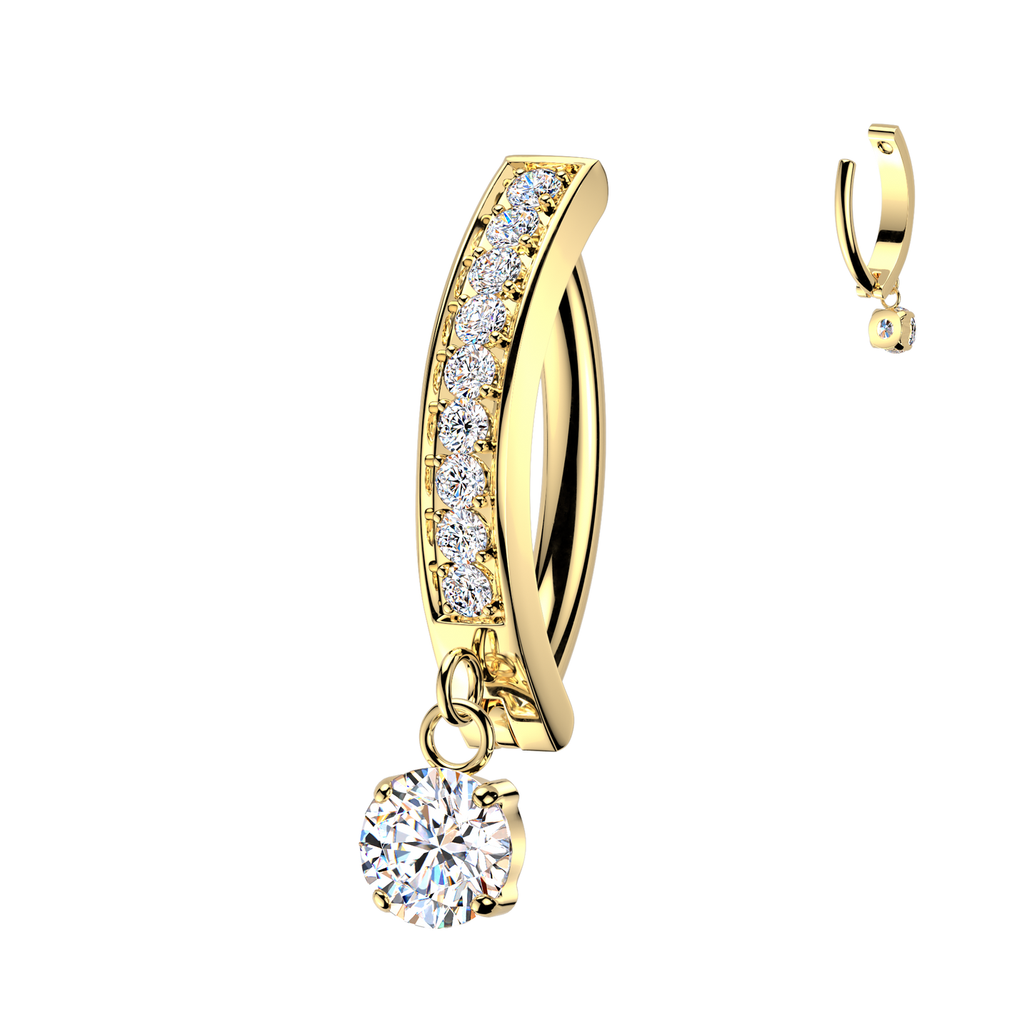 Premium G23 Titanium Single Row Crystal Dangle Navel Clicker 14g
