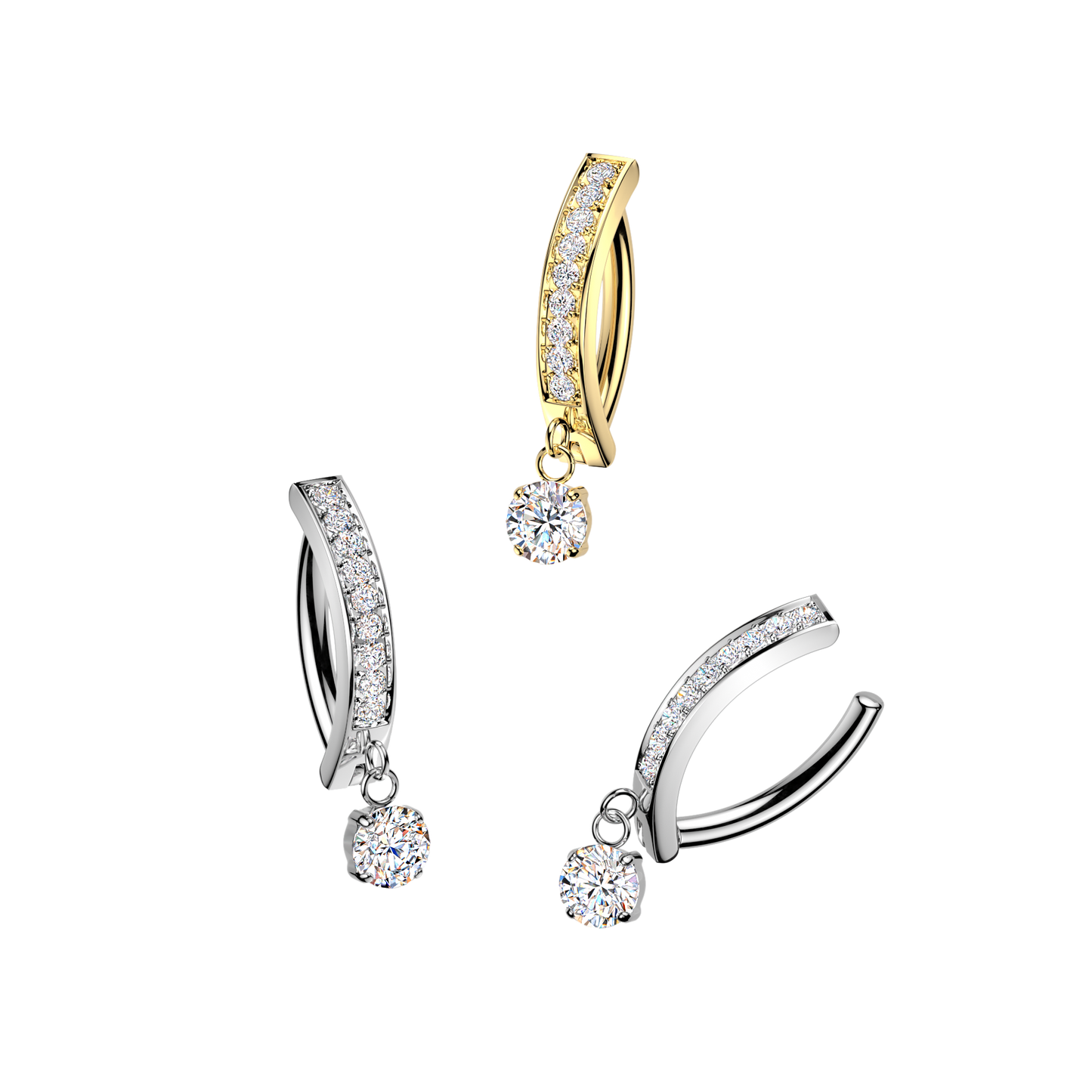 Premium G23 Titanium Single Row Crystal Dangle Navel Clicker 14g