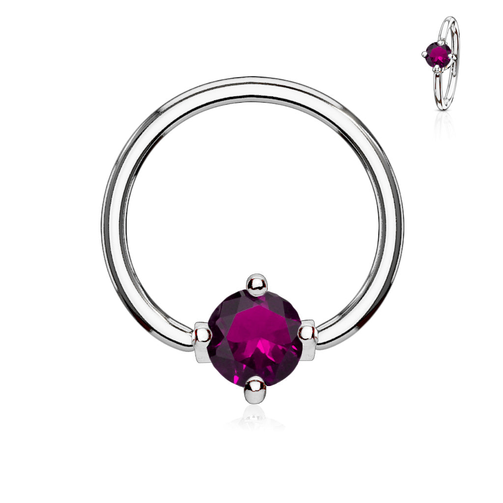 Claw-Set Crystal Captive Bead Ring