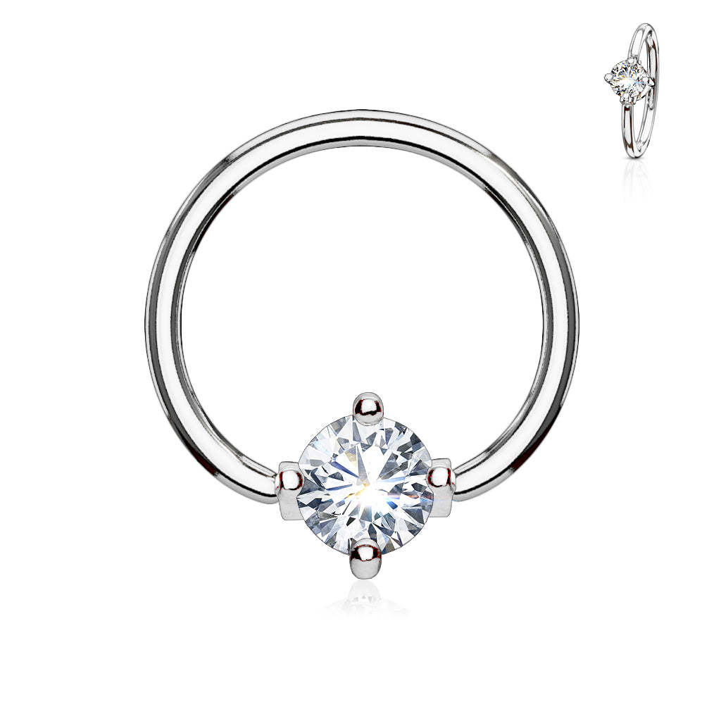 Claw-Set Crystal Captive Bead Ring