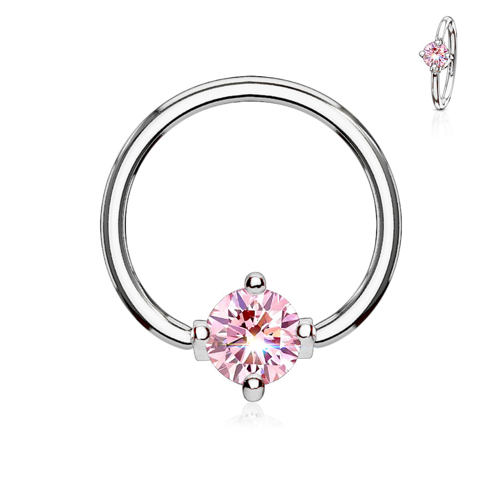 Claw-Set Crystal Captive Bead Ring