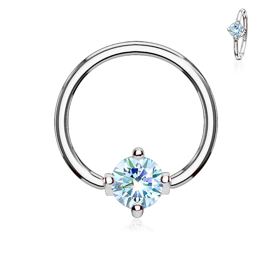 Claw-Set Crystal Captive Bead Ring