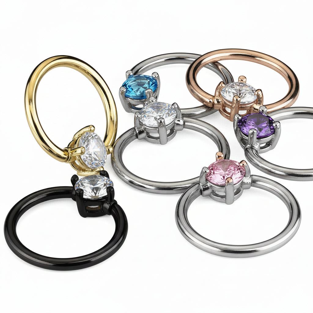 Claw-Set Crystal Captive Bead Ring