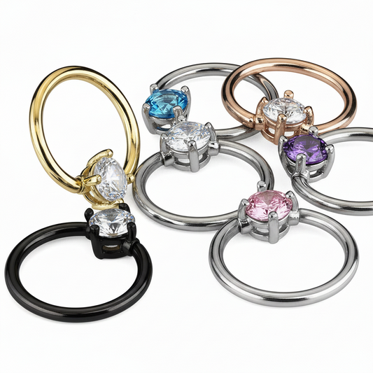 Claw-Set Crystal Captive Bead Ring
