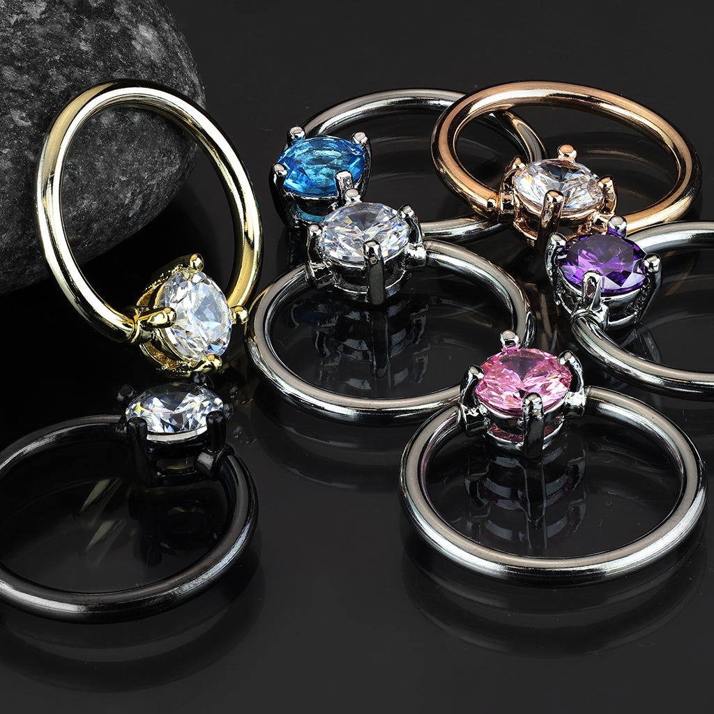 Claw-Set Crystal Captive Bead Ring
