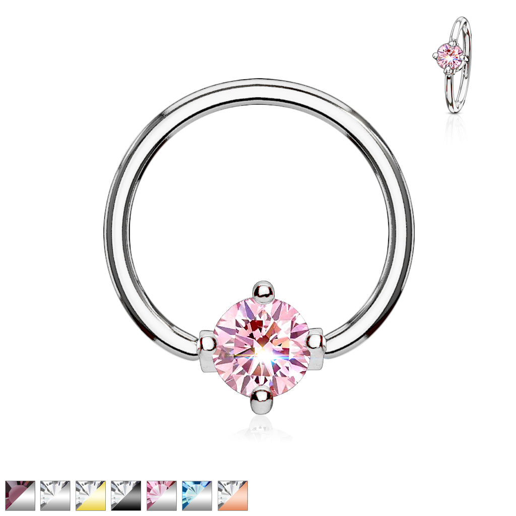 Claw-Set Crystal Captive Bead Ring