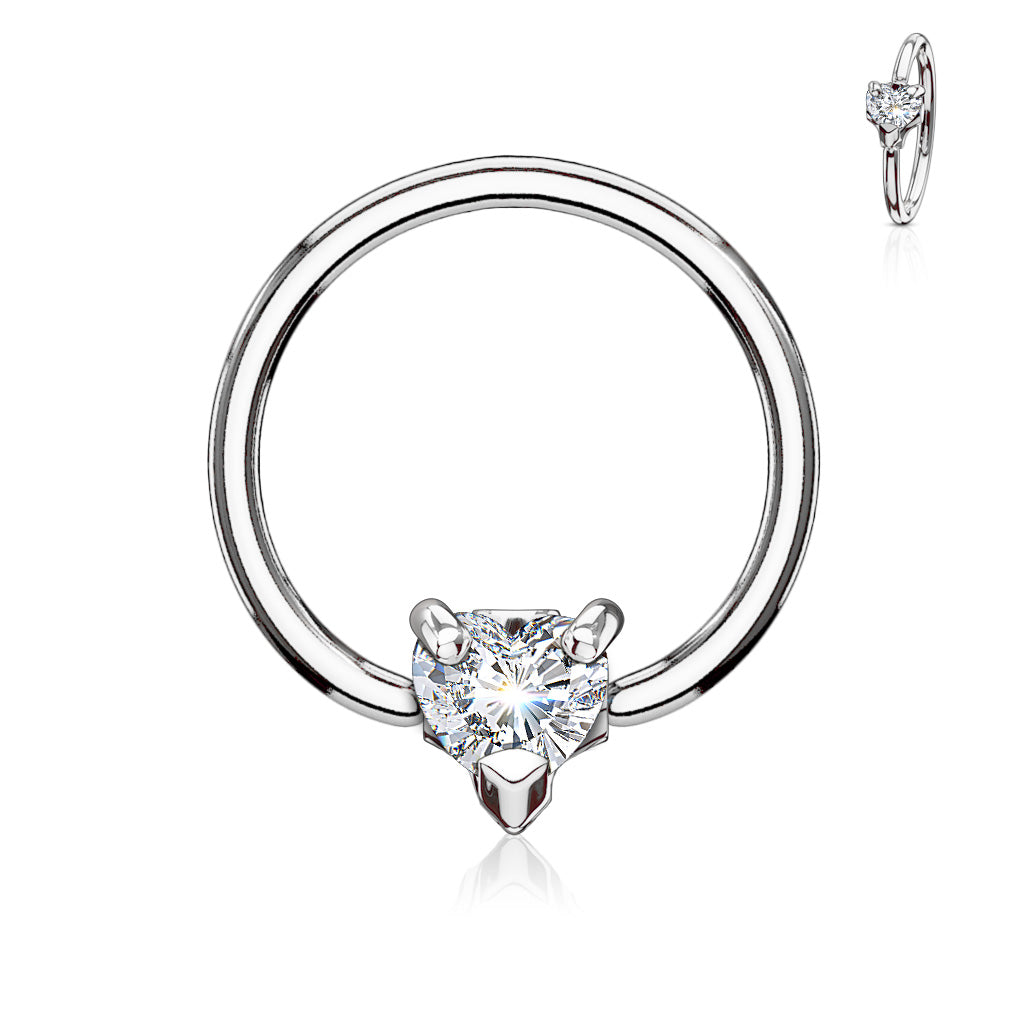 Claw-Set Heart Crystal Captive Bead Ring