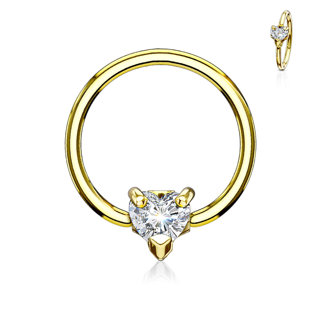 Claw-Set Heart Crystal Captive Bead Ring