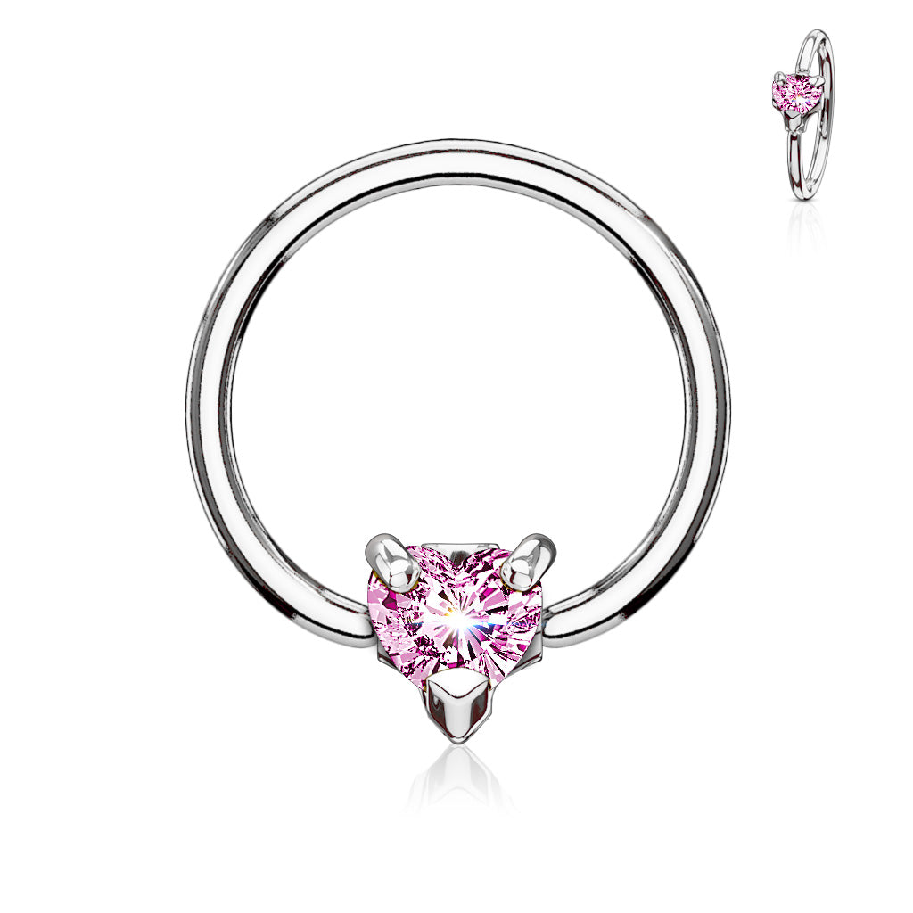 Claw-Set Heart Crystal Captive Bead Ring
