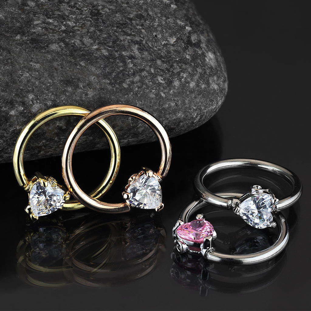 Claw-Set Heart Crystal Captive Bead Ring