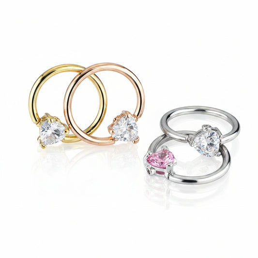 Claw-Set Heart Crystal Captive Bead Ring