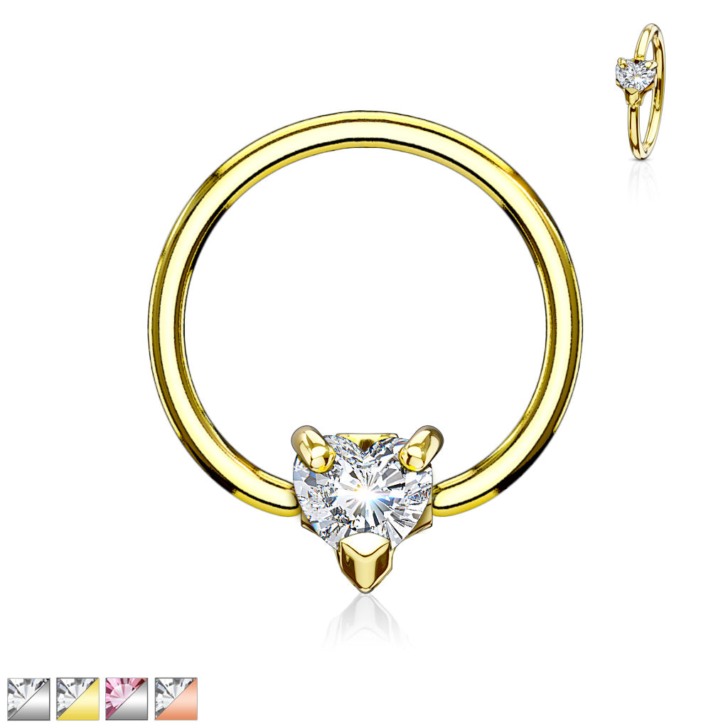 Claw-Set Heart Crystal Captive Bead Ring