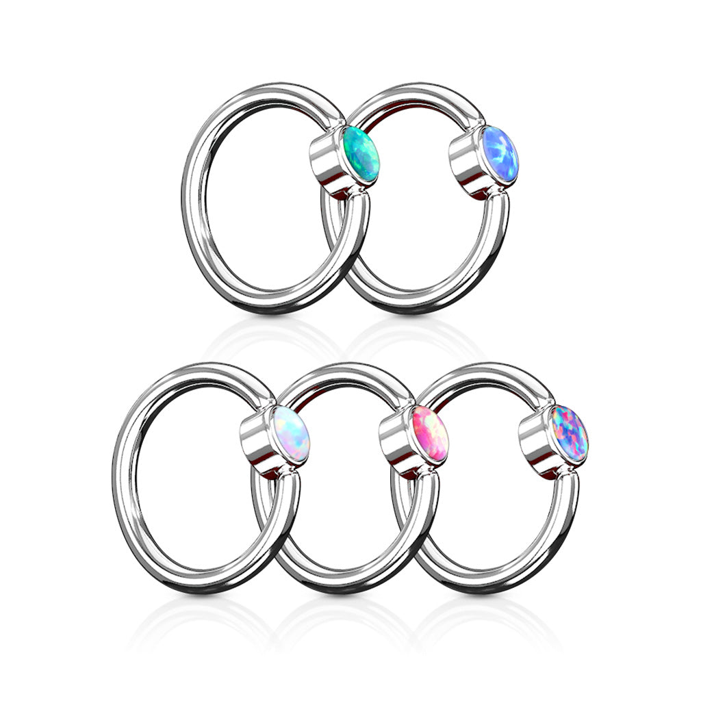 Premium Surgical Steel Flat Opal Captive Bead Ring
