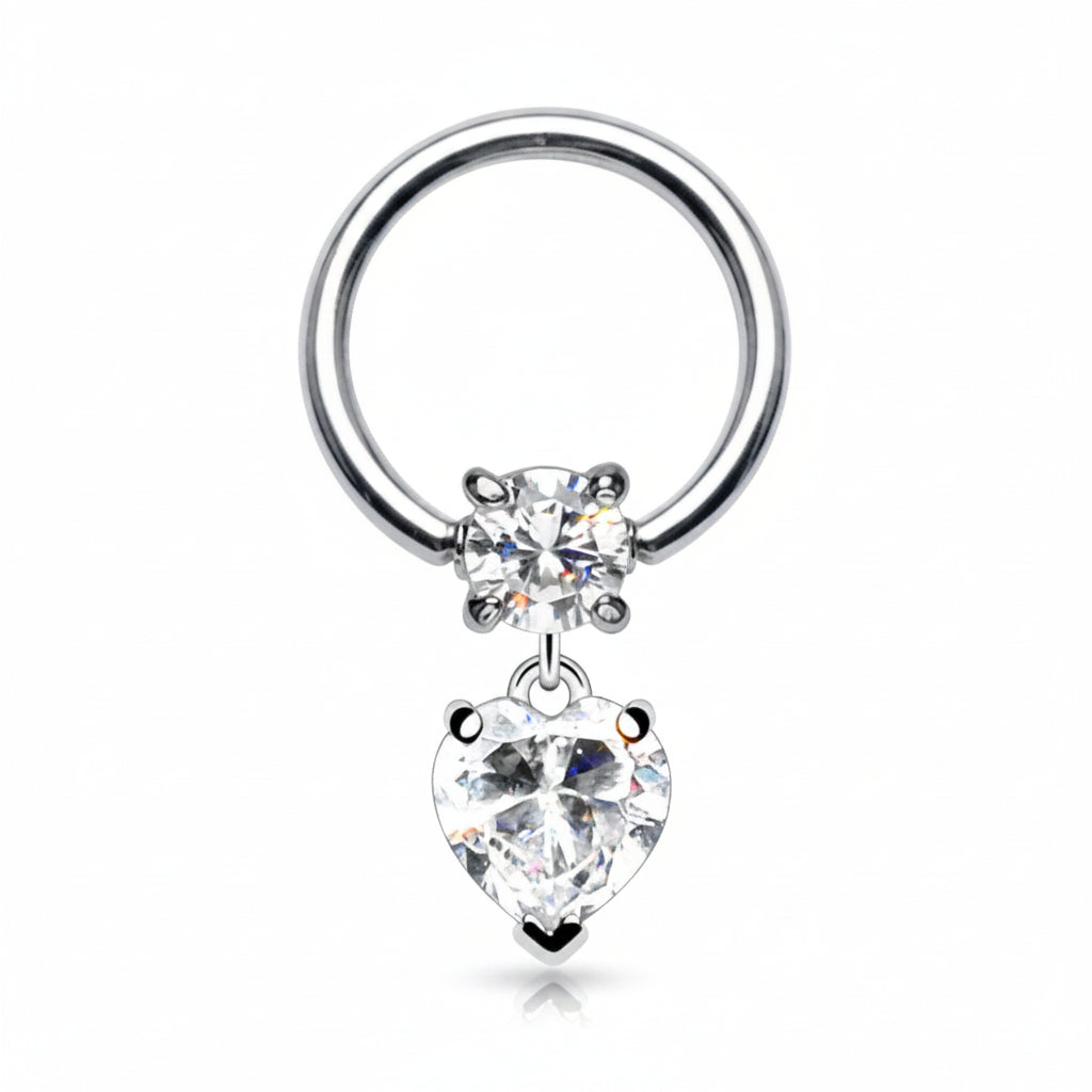 Claw-Set Heart Dangle Captive Bead Ring 16g