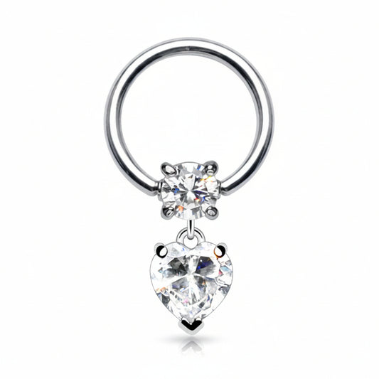 Claw-Set Heart Dangle Captive Bead Ring 16g