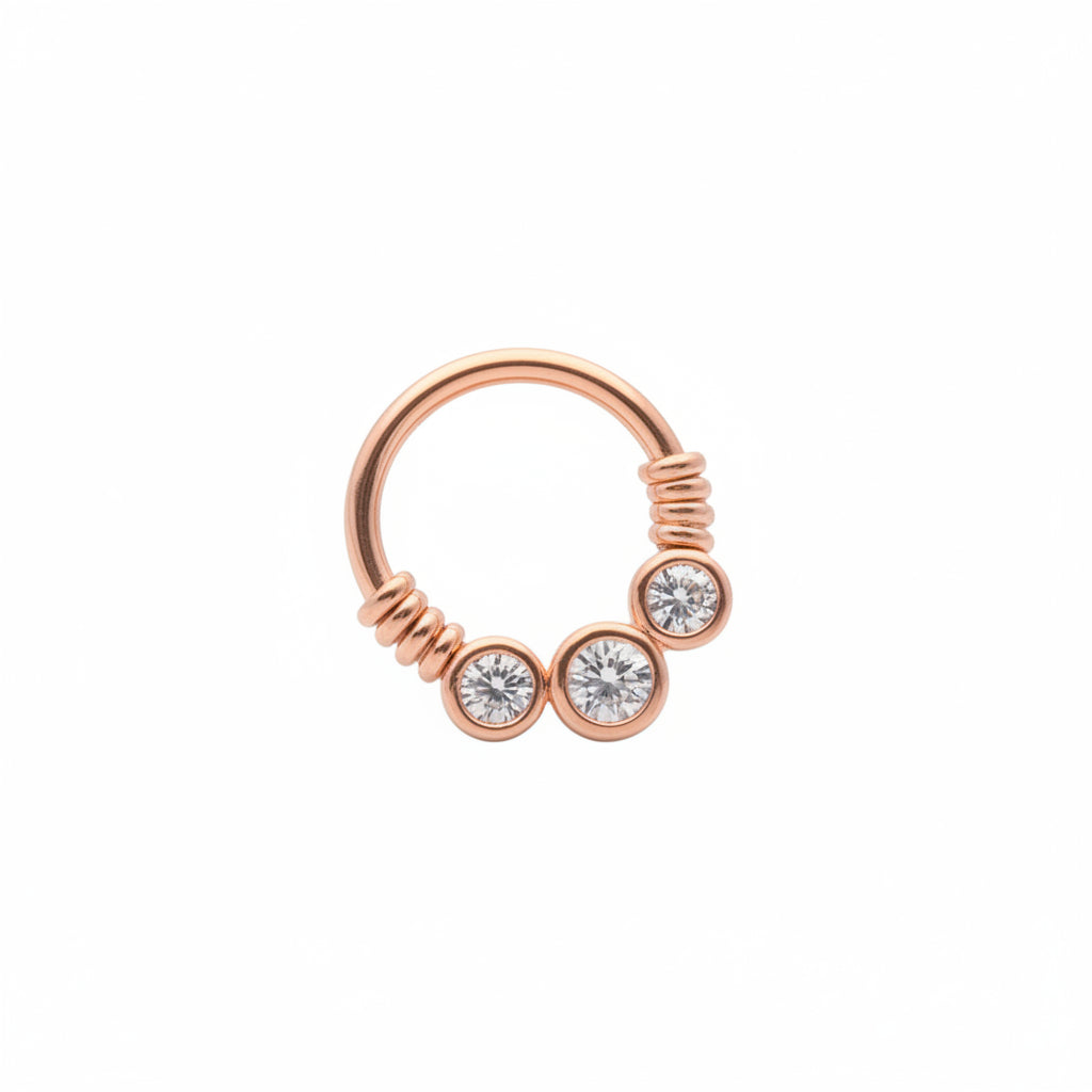 Rose Gold 3-Bezel-Set Crystal Bendable Ring 16g