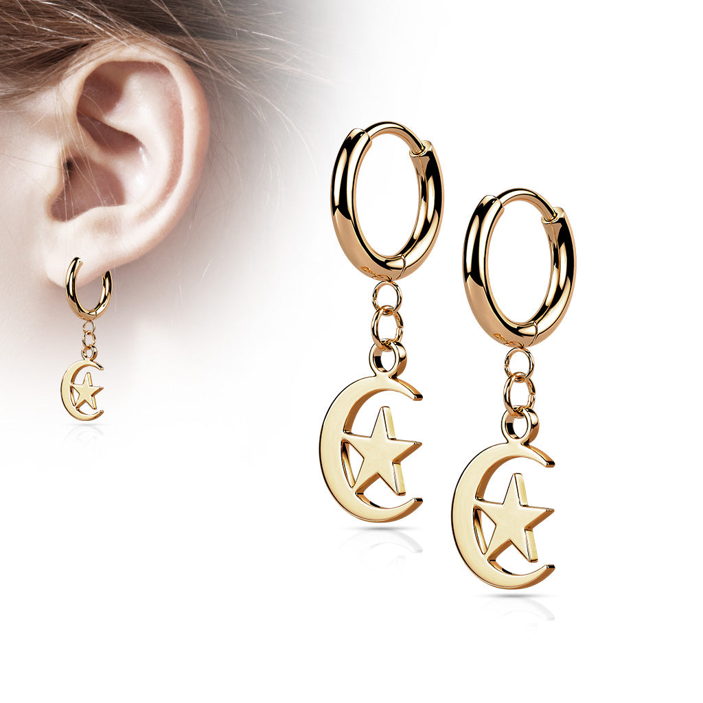 Moon & Star Dangle Cuff Earrings