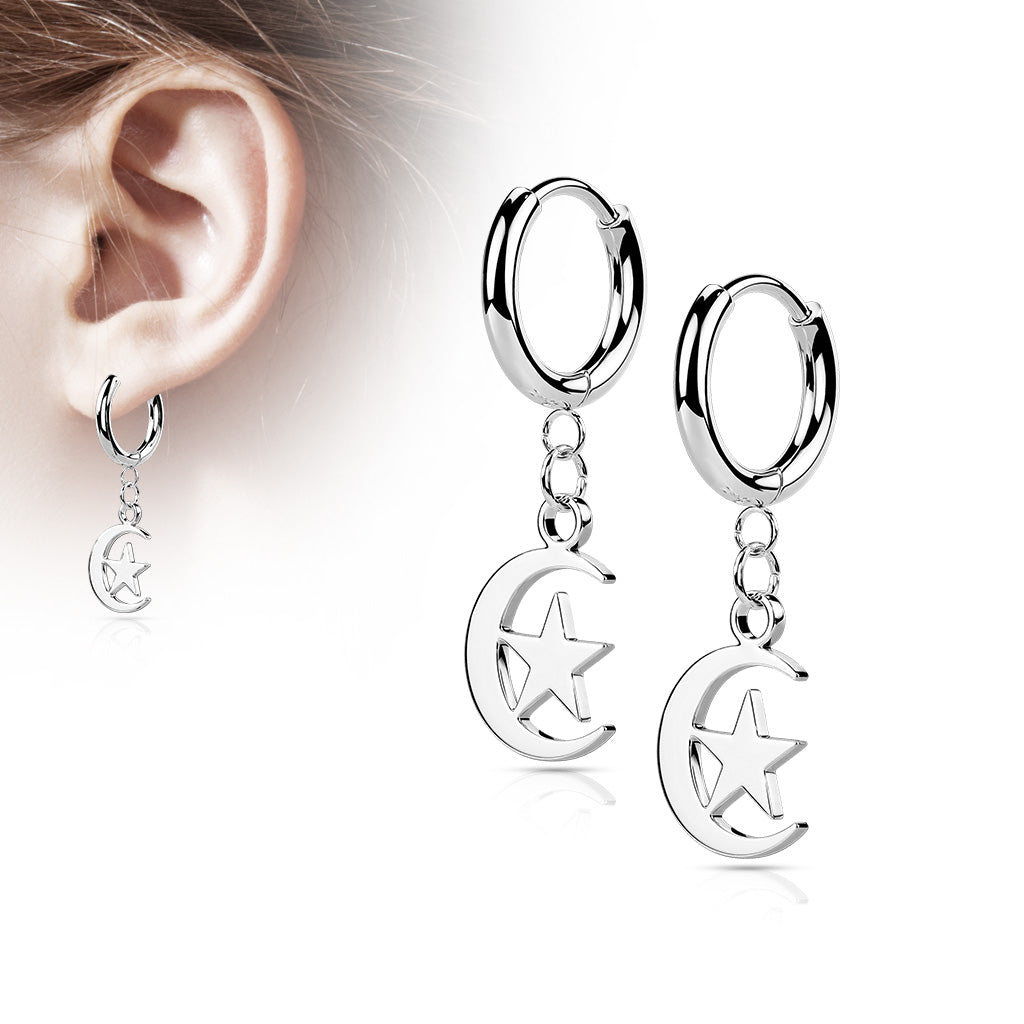 Moon & Star Dangle Cuff Earrings