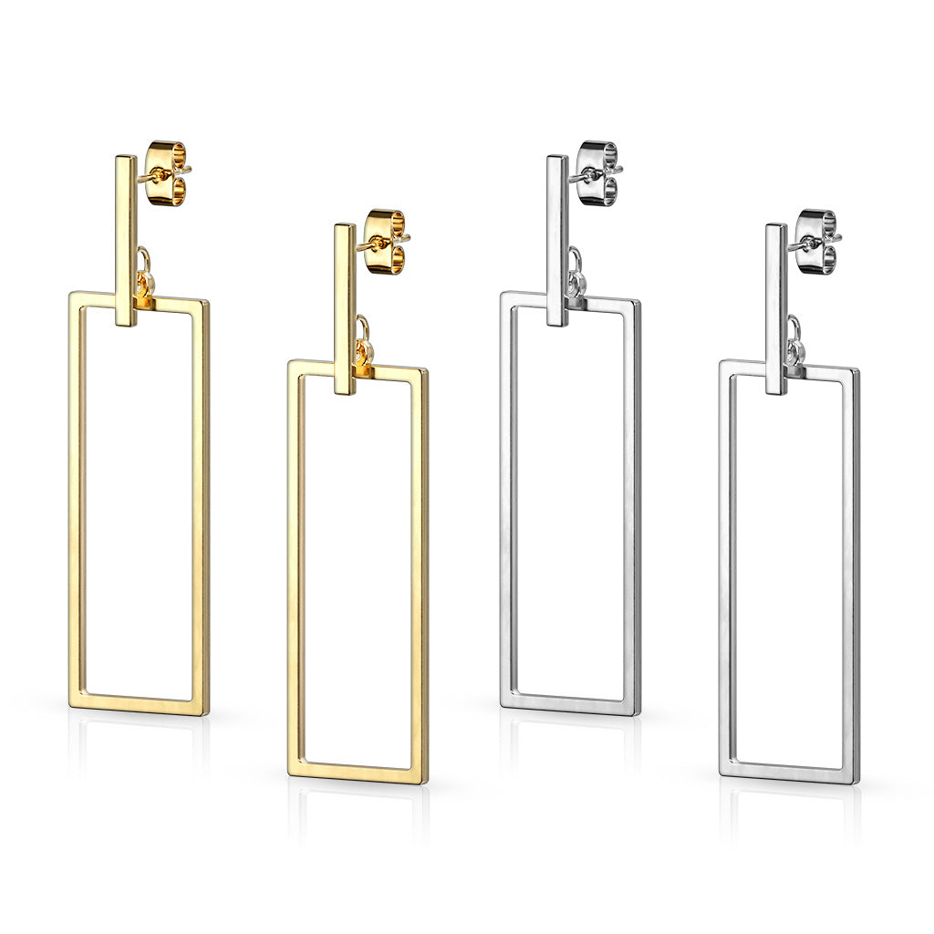 Geometric Rectangle Dangle Stud Earrings