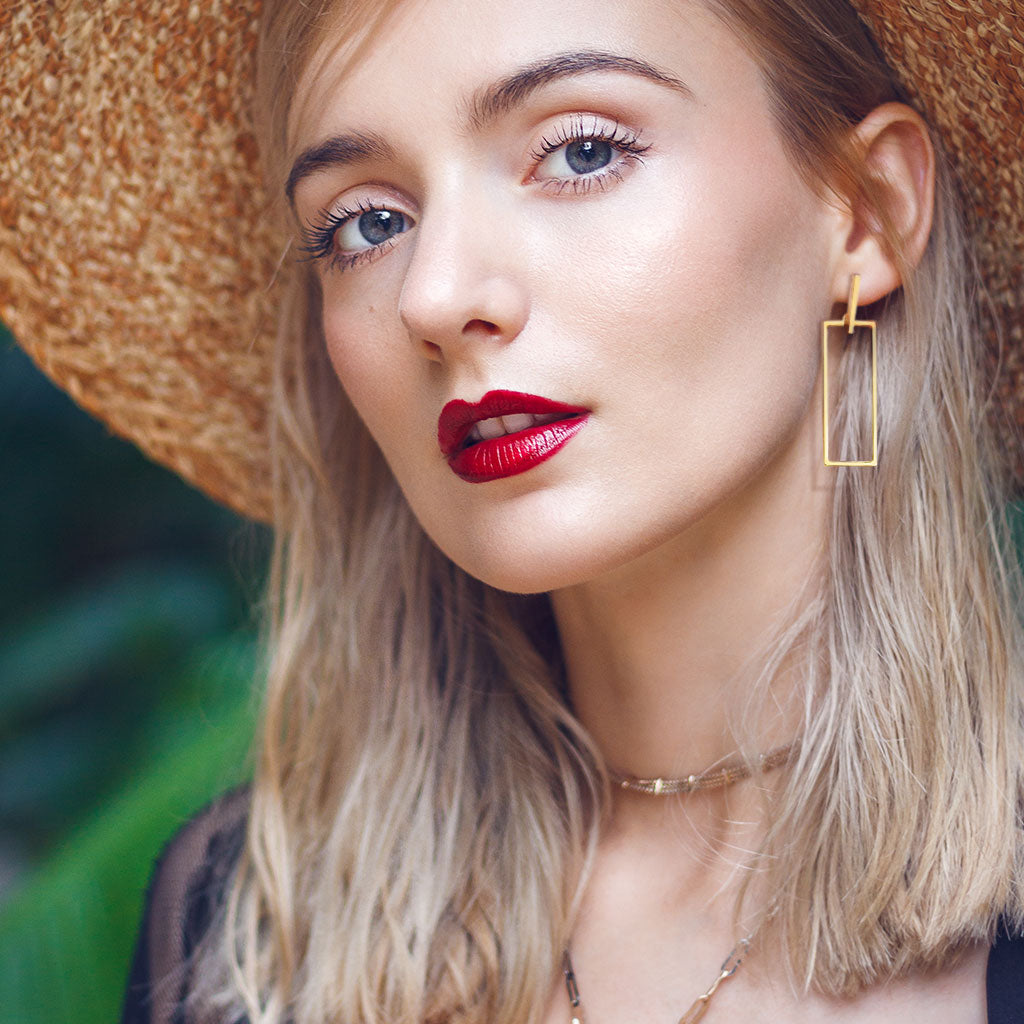 Geometric Rectangle Dangle Stud Earrings