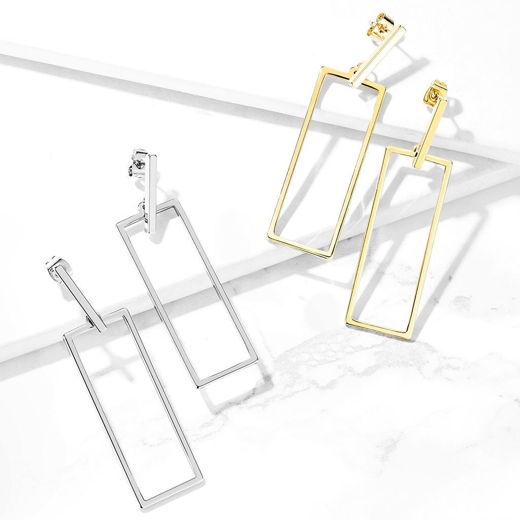 Geometric Rectangle Dangle Stud Earrings