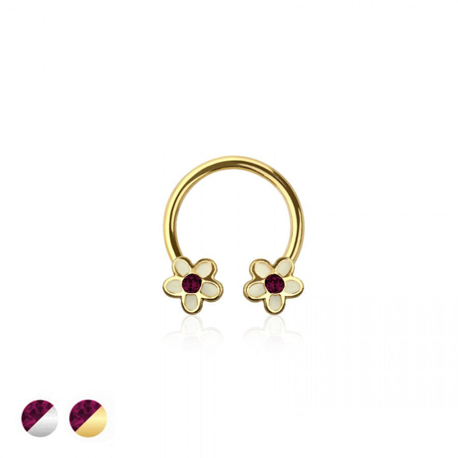 Ruby-heart Flower Circular Barbell 16g