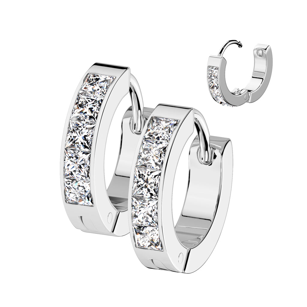 Geometric Channel-Set Crystal Cuff Earrings