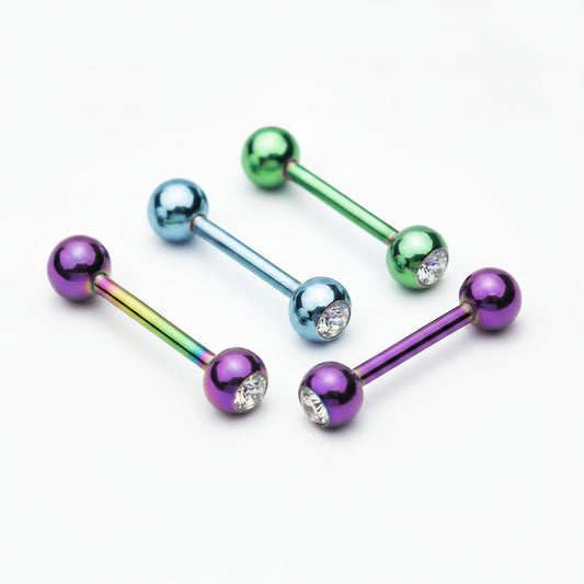 Premium PVD SS Bezel-Set Crystal Tongue Barbell 14g