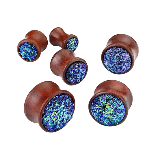 Saba Wood with Blue Druzy Stone Inlay - Saddle Plug 2, 0, 00, 1-2, 9-16, 5-8