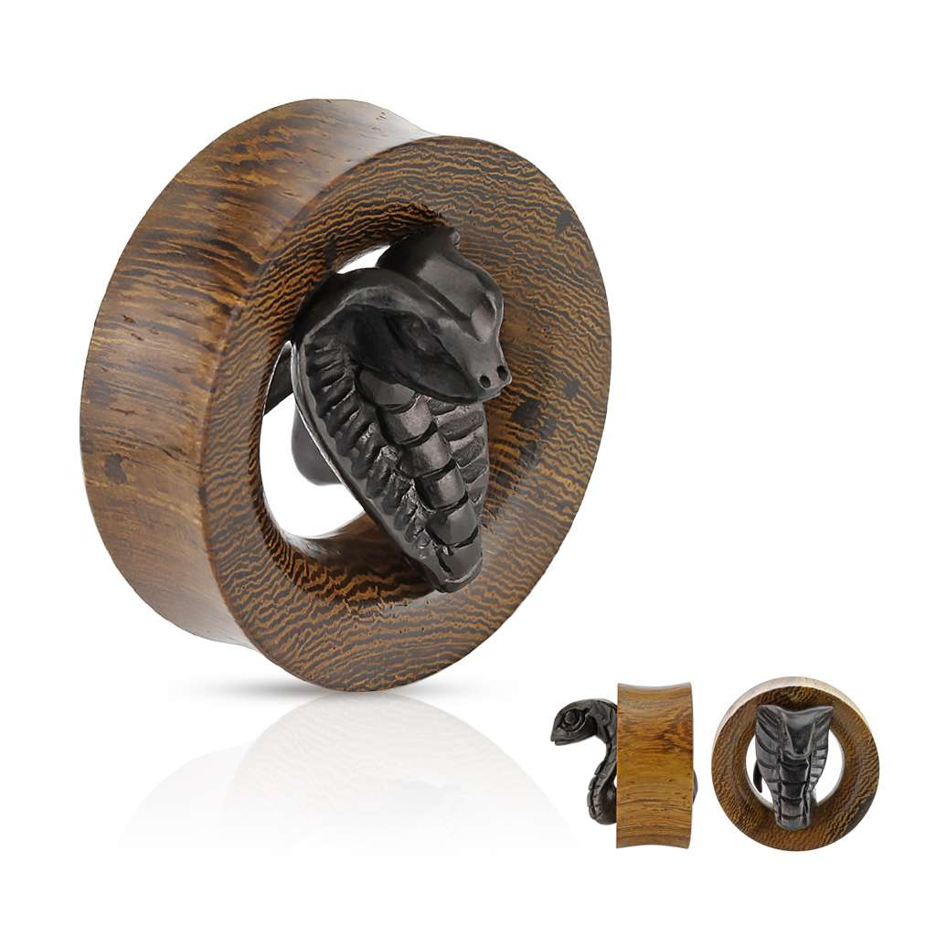 Snake Wood with Hand Carved Ebony Wood Snake - Saddle Tunnel 5-8, 3-4, 7-8, 1, 30mm, 35mm
