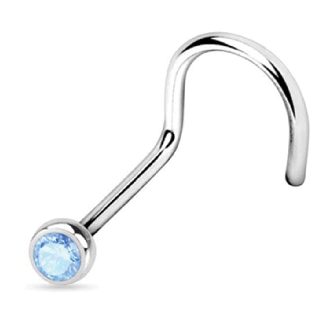 Surgical Steel Threaded Crystal Nose Screw Blue