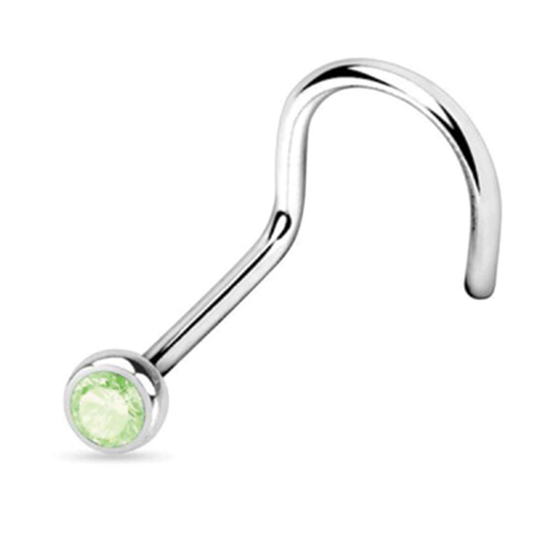Surgical Steel Threaded Crystal Nose Screw Green
