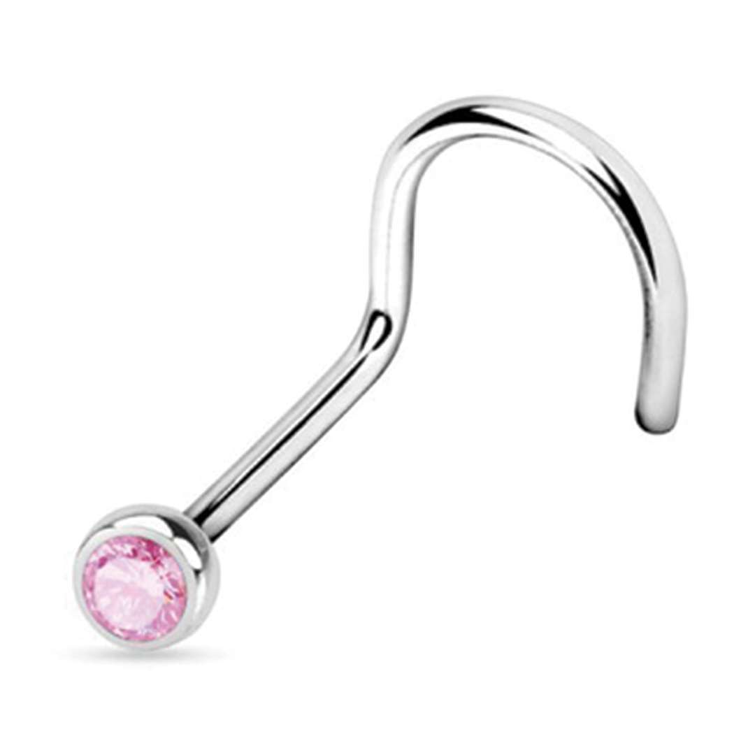 Surgical Steel Threaded Crystal Nose Screw Pink